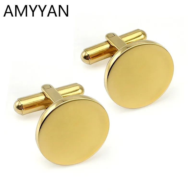 

High Quality Square Round Cufflink Stainless Steel Gold Customized Engrave Logo Classic Man and Woman Cufflinks Retail Wholesale