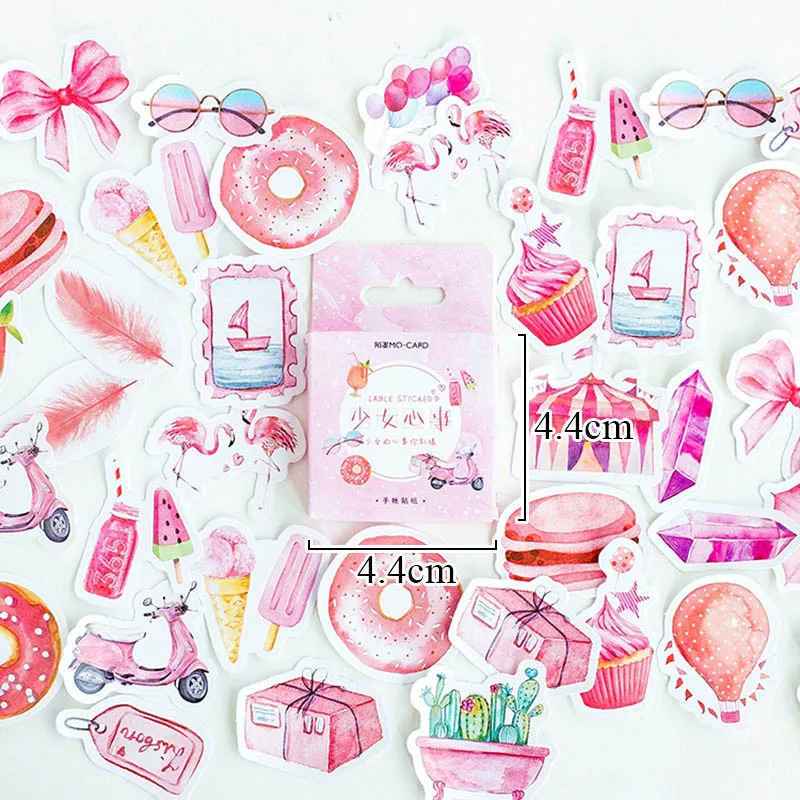 

46pcs/box Girls Pink Stickers Kawaii Flamingo Dessert Adhesive Stickers Decorations Scrapbooking Diary Girls Gifts Diy Albums