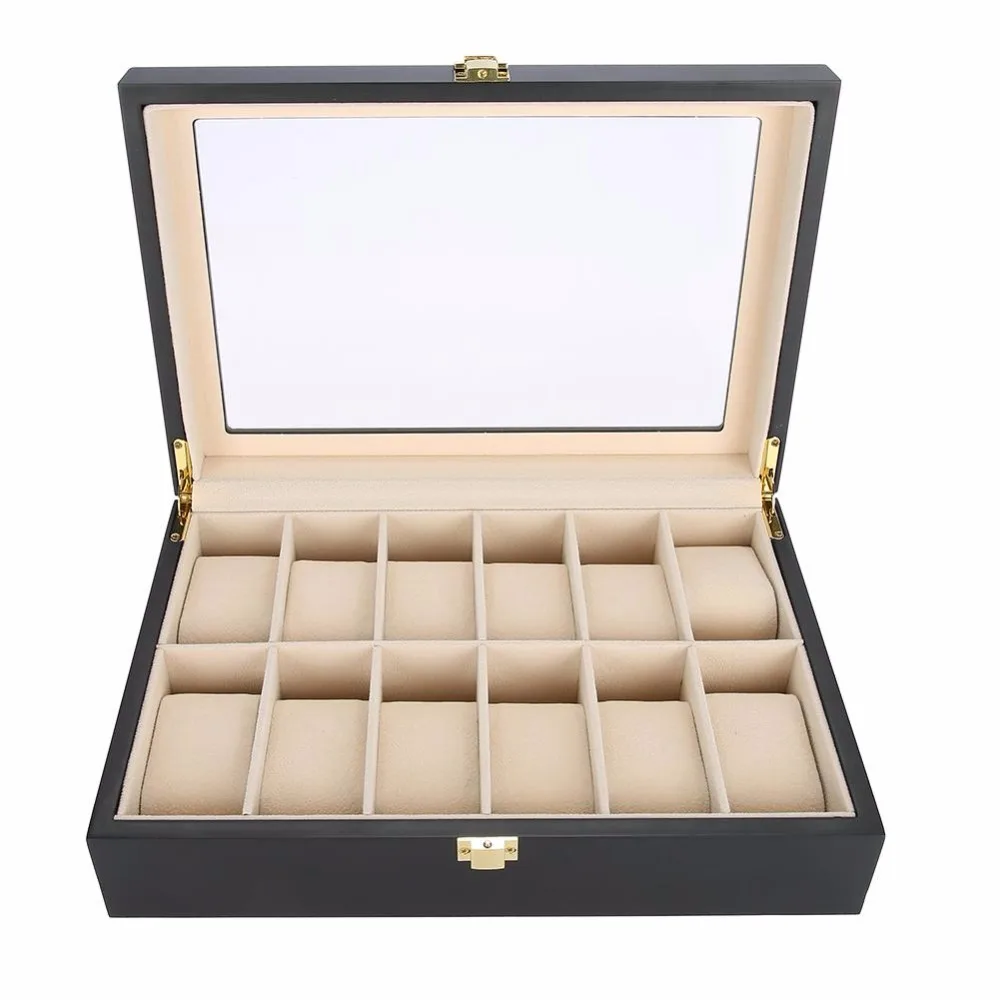 

Makeup Tool Kits 12 Grids Watch Holder Wood Transparent Wristwatch Display Storage Case Gift Box