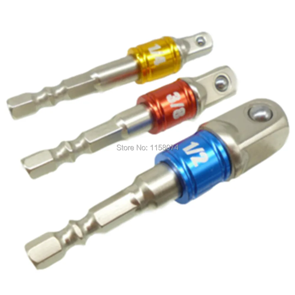 

3pcs Hex Drill Power Bit Socket Drive Adaptor Exension Set 1/4" 3/8" 1/2" Spring Loaded Ball Bearing Head Fixed Aluminum Ring