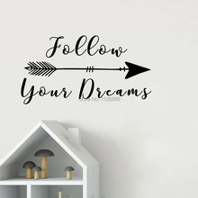 Следуйте за своей мечтой со стрелой вдохновляющая Цитата Наклейка на стену виниловая надпись Мотивационная поговорка наклейка креативное искусство домашний декор