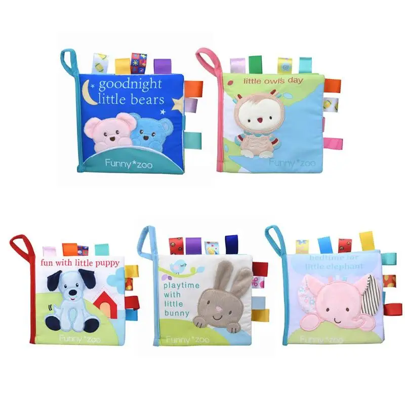 

Baby Cloth Book Soft Cartoon Infant Early Intelligence Development Books Toys Baby Stroller Rattle Toys Kids Animals Cloth Books