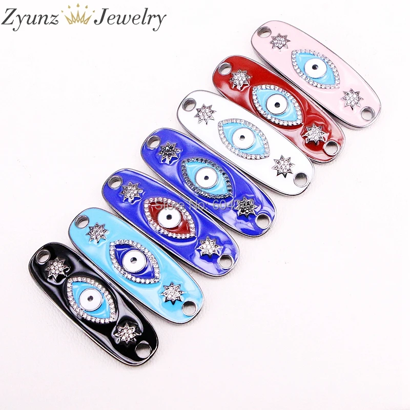 

5PCS ZYZ328-255 Enameled CZ pave eye connector, CZ/Micro pave bead/Cubic Zirconia CZ space connector, Bracelet beads