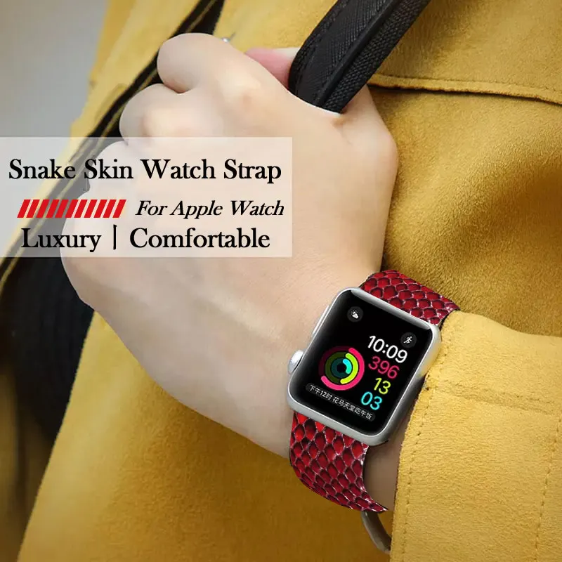 For Apple Series 4 Watchbands Newest Genuine Snake Skin Leather Watch Band Ultra-Slim Wrist Strap For Apple Watch Series 1 2 3