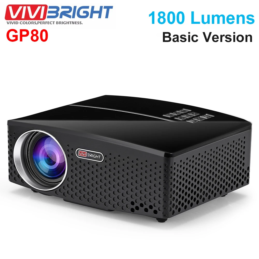 

VIVIBRIGHT GP80 LED 1800 Lumens HD Mini Portable Projector for Home Theater Cinema Supprot 1080P USB HDMI