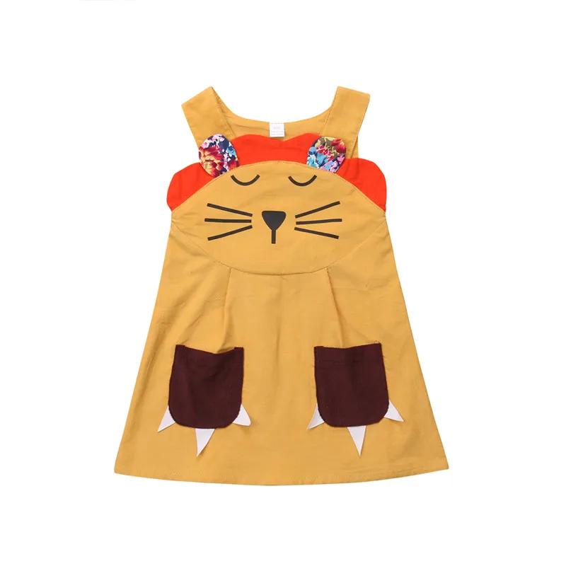 Симпатичные для маленьких девочек кошка скобки платье Лето/Осень мультфильм платье принцессы без рукавов для маленьких девочек