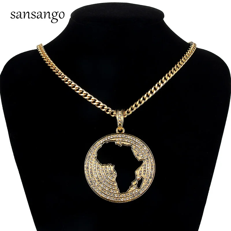 

Gold Color Hip Hop Man Crystal Hollow Africa Map Pendant Chain Necklace For Men Boys Jewelry Wholesale Pendant Necklace Gifts
