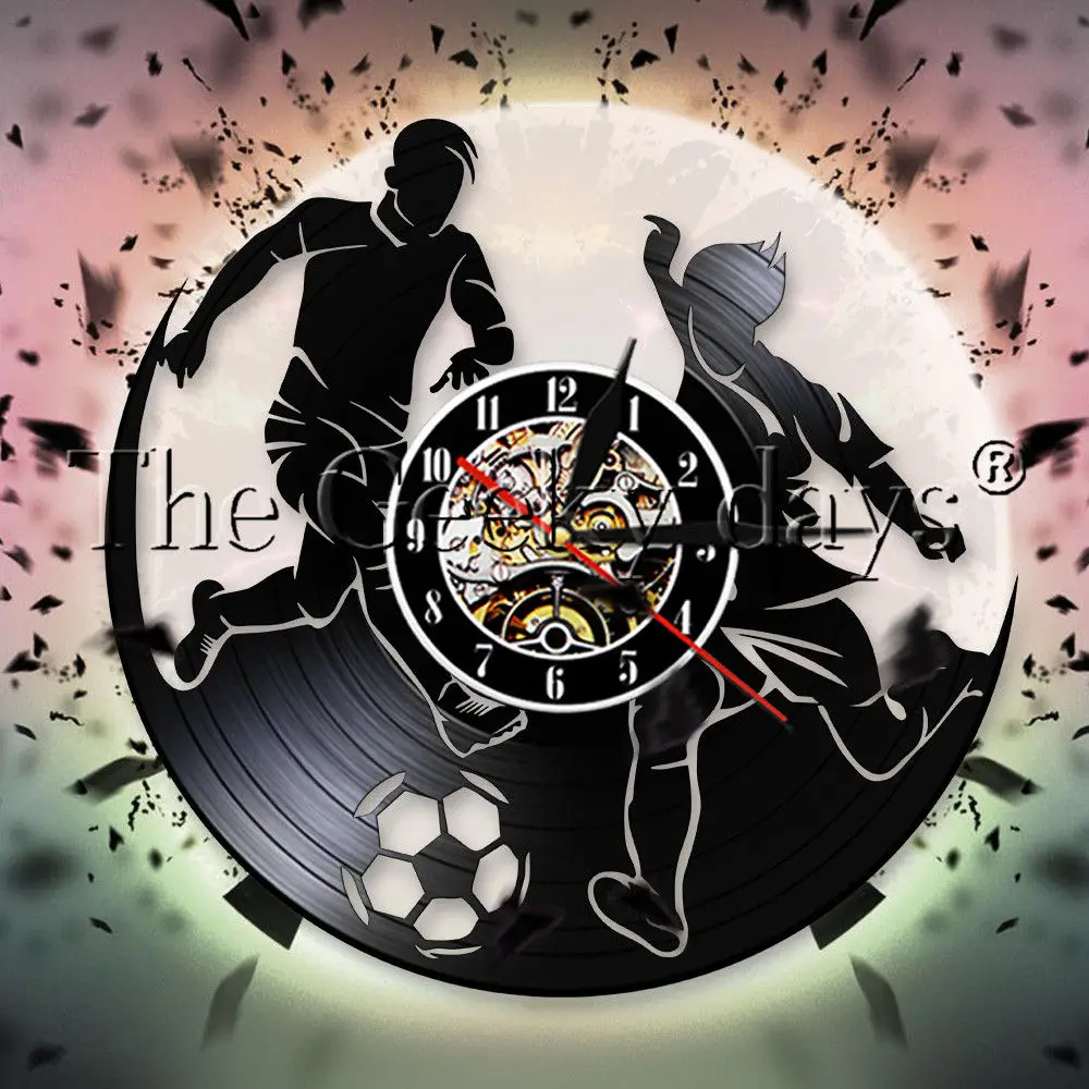 Play Football Vinyl Record Wall Clock Modern Design Group Sport Soccer Team Player Home Decor