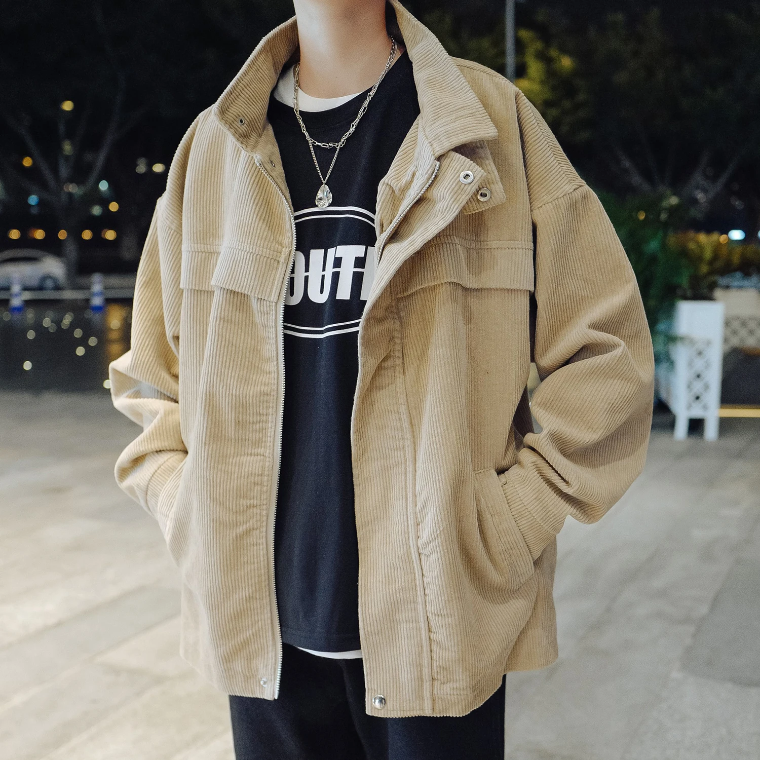 2019 Korean Style Men's New Corduroy Fabric Coats Streetwear Brand Bomber Jacket Male Outerwear Loose 3 Color Windbreaker M-2XL