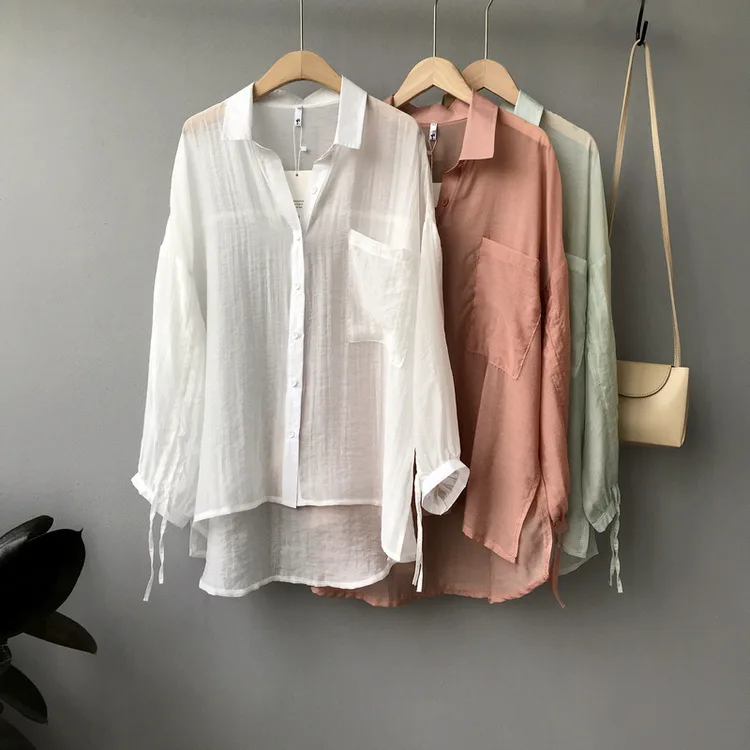 

Mooirue Spring Summer 2019 Women Shirt Irregular Pulling Rope Thin Sunscreen Clothes Loose Plaid Blouse Feminina Cardigan