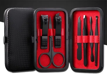 

Hot 100sets 7 in 1 Manicure set Professional Black Stainless Steel Nail Clipper Kit Finger Plier Nails art Pedicure Toe Nail Too