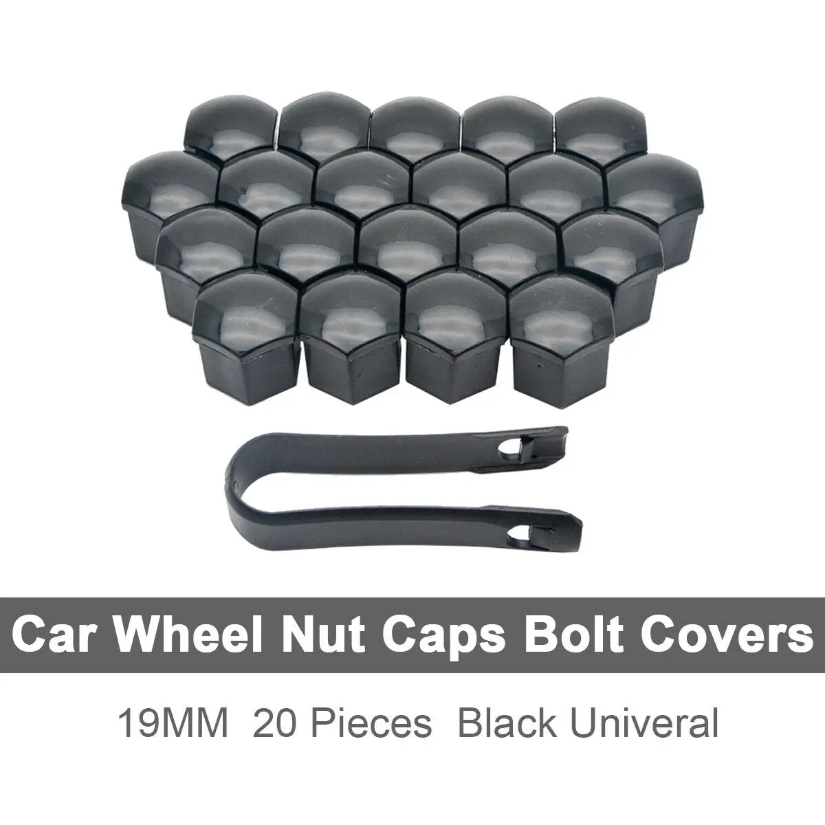 

19MM Black Universal Car Wheel Tyre Lug Bolt Nut Covers Caps & Tool US 20pcs