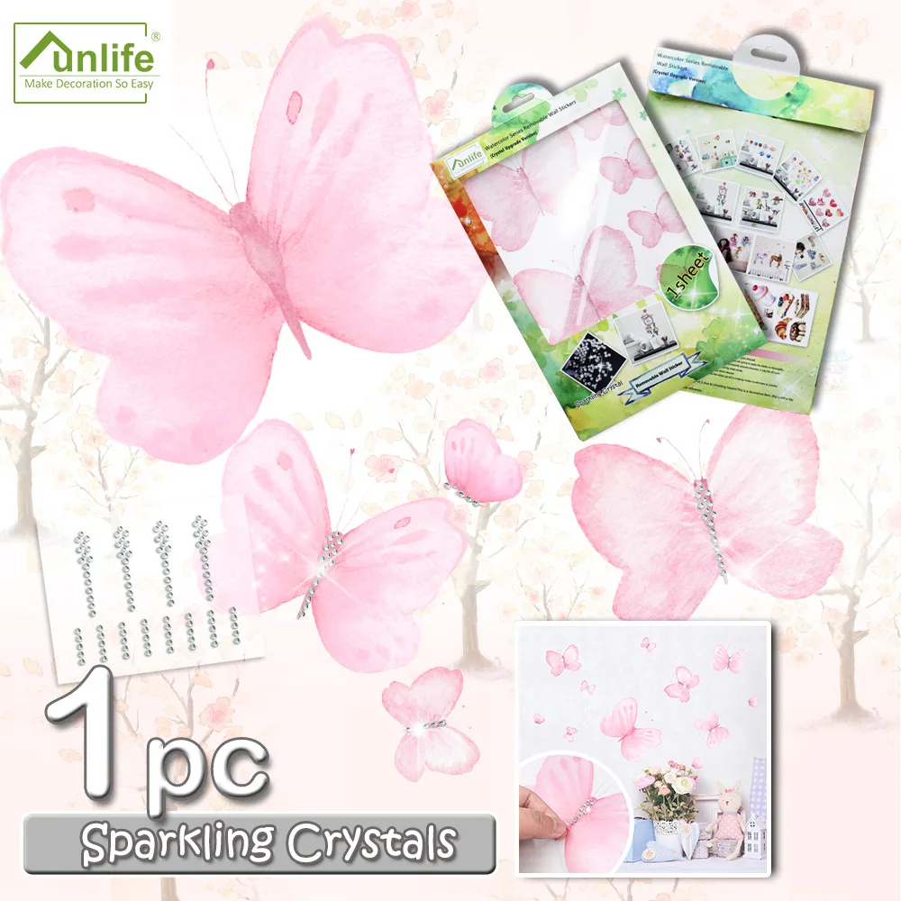 

FUNLIFE Children's Room Ins Decorative Self-adhesive Wall Sticking Butterfly Drill Sticking Paper DIY Wall Sticking BDWS051