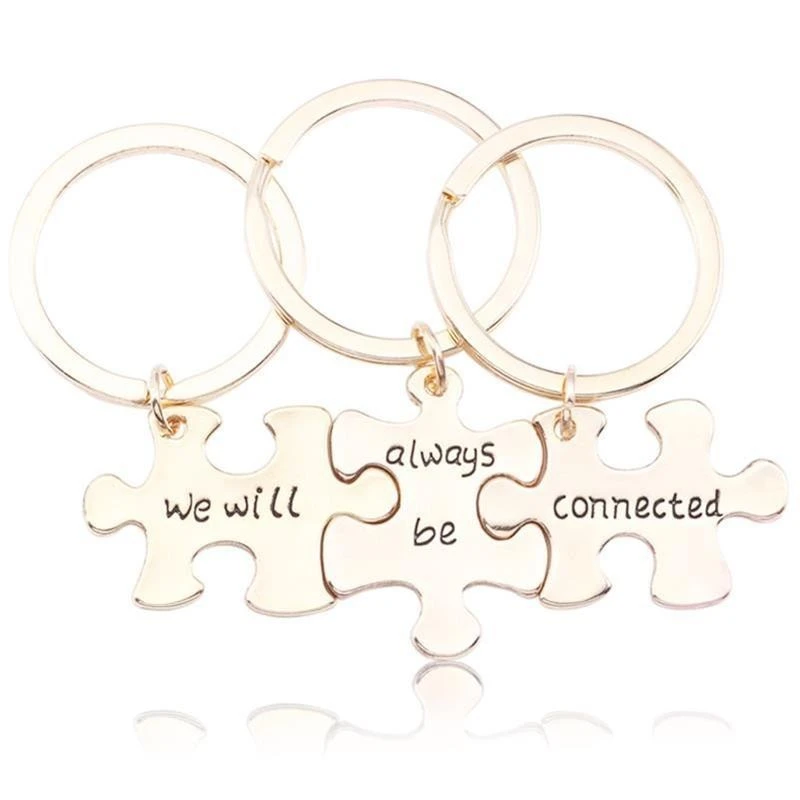 Trendy Best Friends Keychain Carved We Will Always Be Connected Key Chain 3 Piece Puzzle Geometry Keychains Bff Jewelry Llaveros
