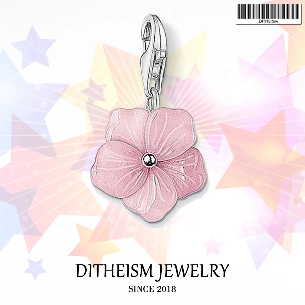 

Pink Flower Charms Pendant,2018 Fashion Jewelry 925 Sterling Silver Romantic Gift For Women Girls Fit Bracelet Necklace Bag