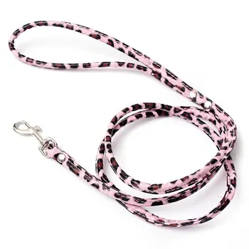 

Leopard-pink leather leash for small dog cat pet 1cmX120cm
