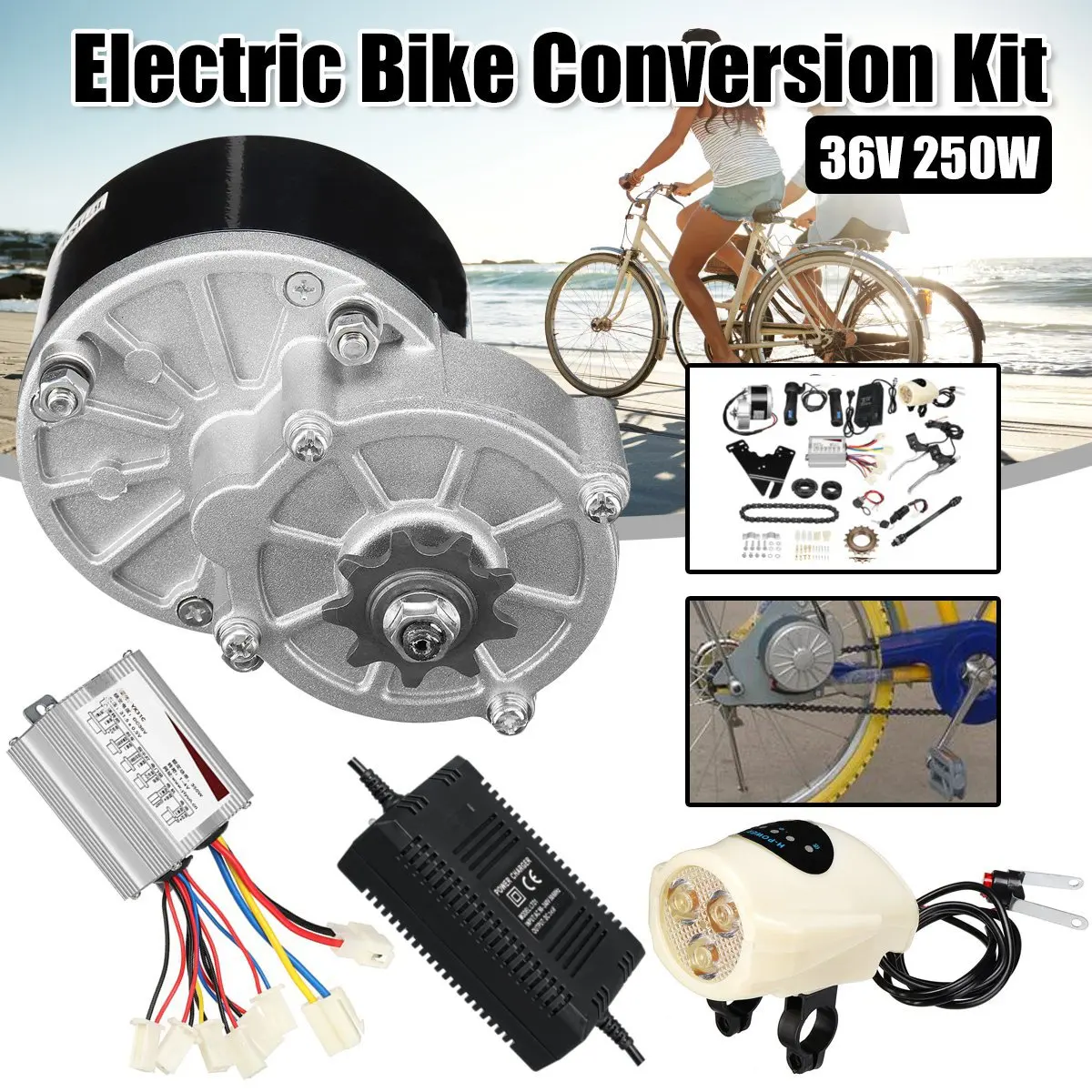 

36V 250W Electric Bike Conversion Kit Controller Motor Charger Speed Control Switch For 22-28 Inch Bicycle