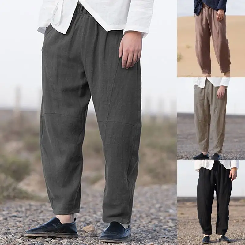 Chinese Style Vintage Casual Pants Men Hip hop Retro Solid