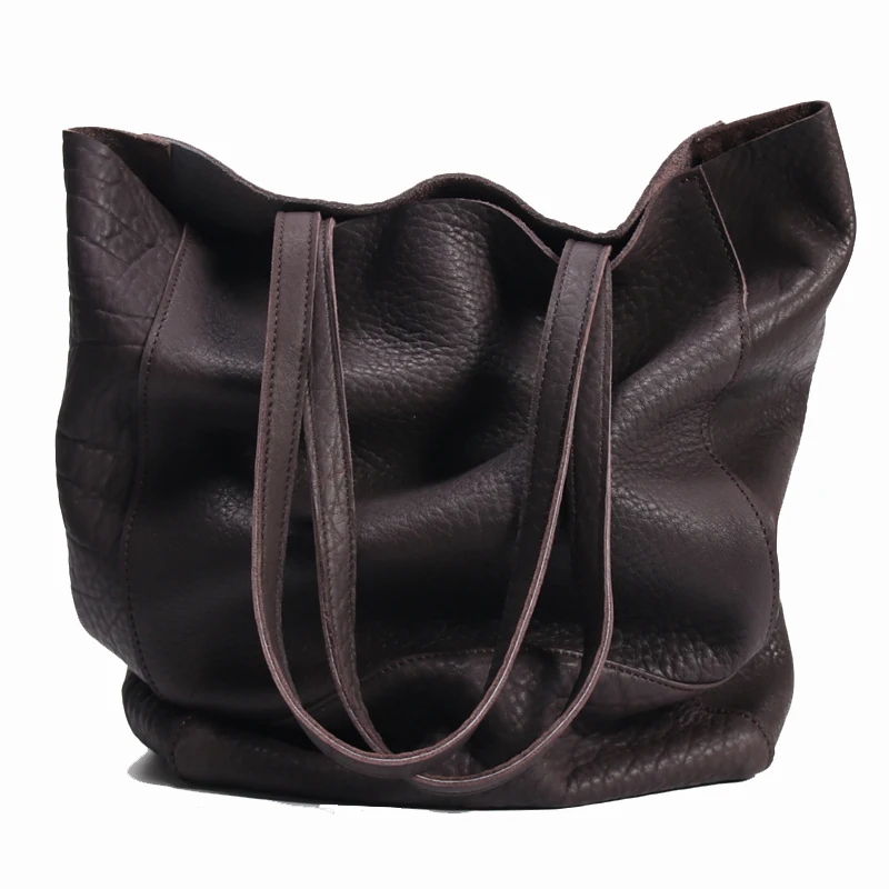 

Handmade retro vertical soft leather tote bag Female shoulder bag new simple leather large capacity literary handbags for Women