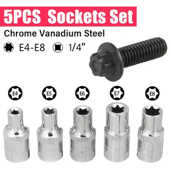 

5pcs 1/4 Drive E Type Torx Star Socket Bits Set E4 E5 E6 E7 E8 Hand Repair Tools Square Hole
