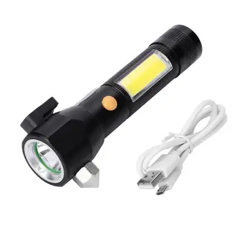 

LED Multi-functional Flashlight Fire Work Light With Hammer Safety Belt CutterUSB Charging Flashlight With Hammer