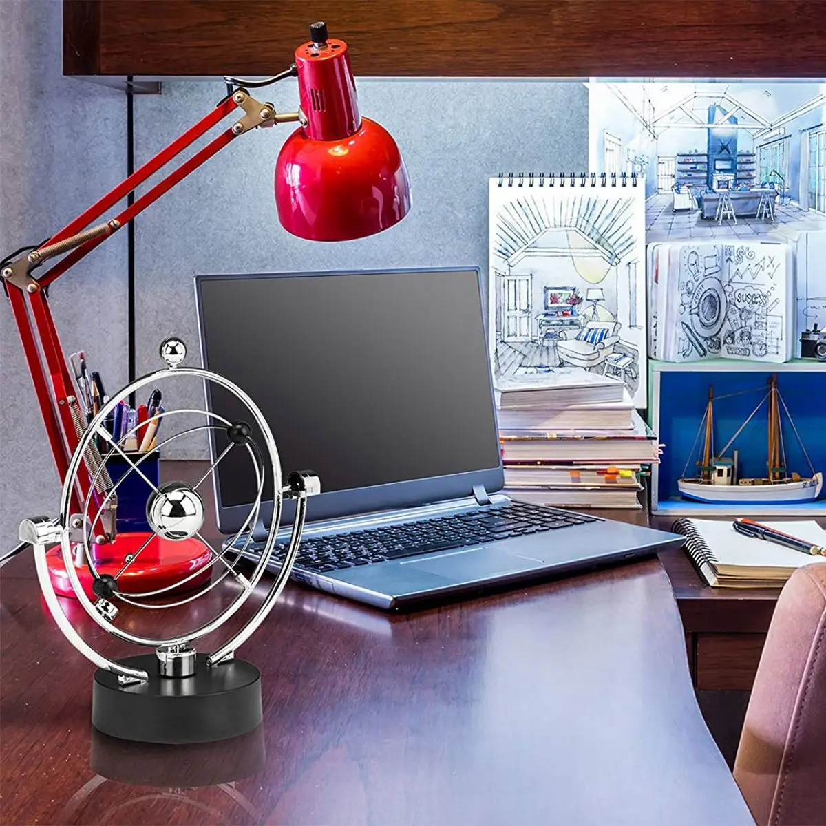 Kinetic Art Galaxy Planet Balance Mobile Perpetual Motion Desk Sculpture Toy 