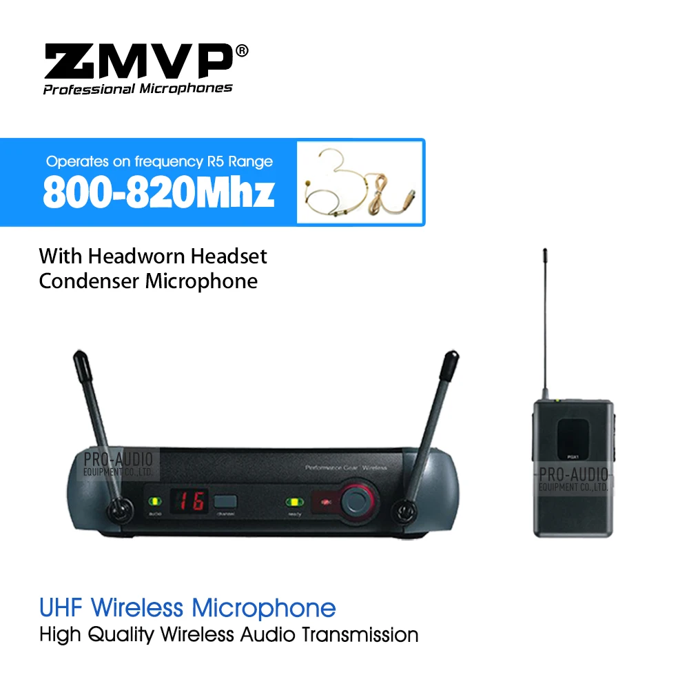 

ZMVP PGX14 UHF Professional Karaoke Wireless Microphone System with PGX Bodypack Transmitter Condenser Headset Mic 800-820Mhz
