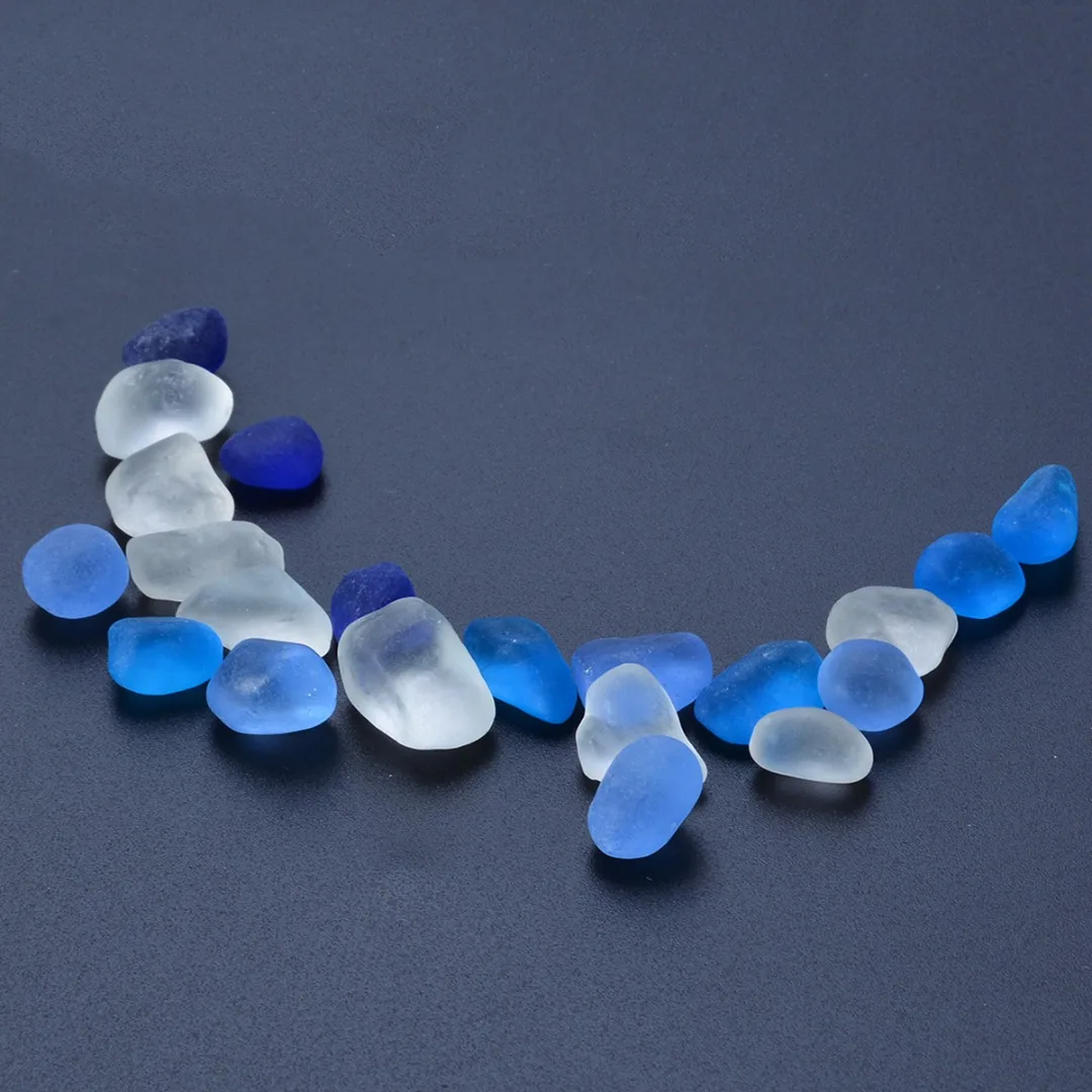 

20pcs Sea Beach Glass Beads 10-16mm Ornament Blue White Jewelry Vase Filler Flower Pot Garden Home Aquarium Decoration