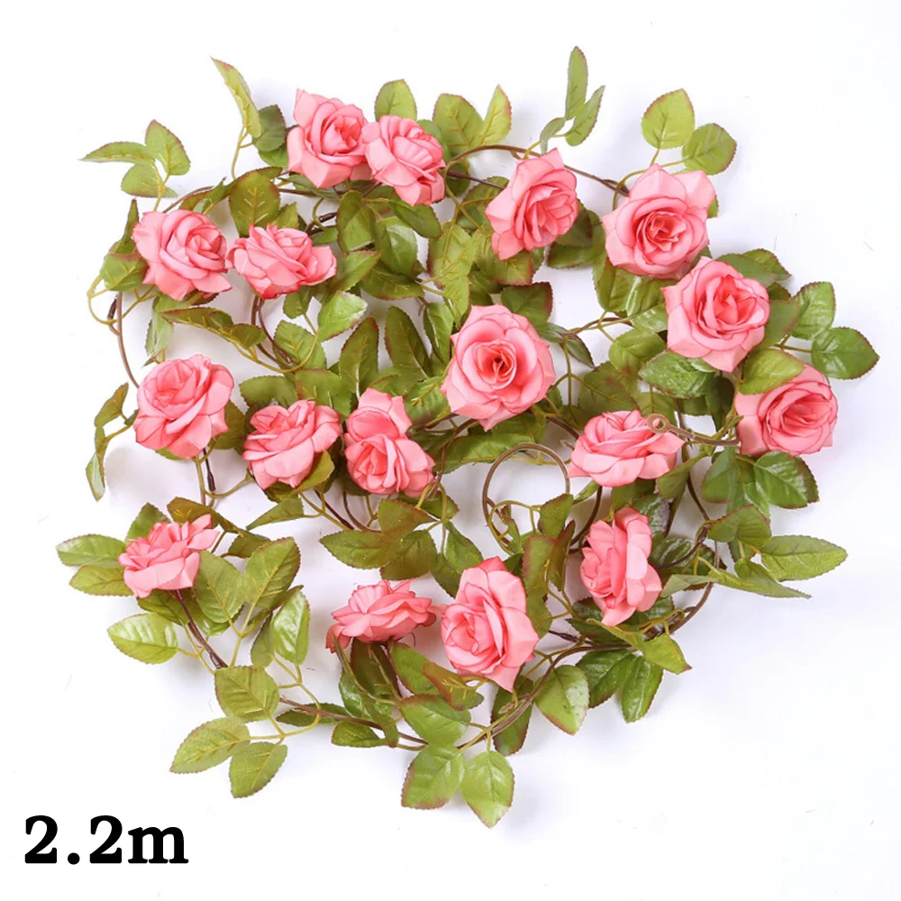 

2.2m Artificial Rose Vine Rattan Fake 17 Flower Heads Home Wedding Garland Decor Faux Rose Vine Floral Decor