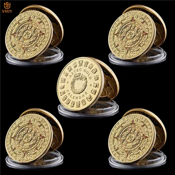

5Pcs Ancient Mexican Mayan Culture Prediction Calendar Gold Plated Color Souvenir Copy Coin Collectibles And Gifts