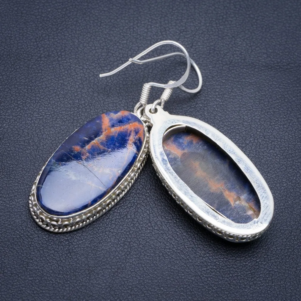 

Natural Orange Sodalite Handmade Unique 925 Sterling Silver Earrings 2" A2243