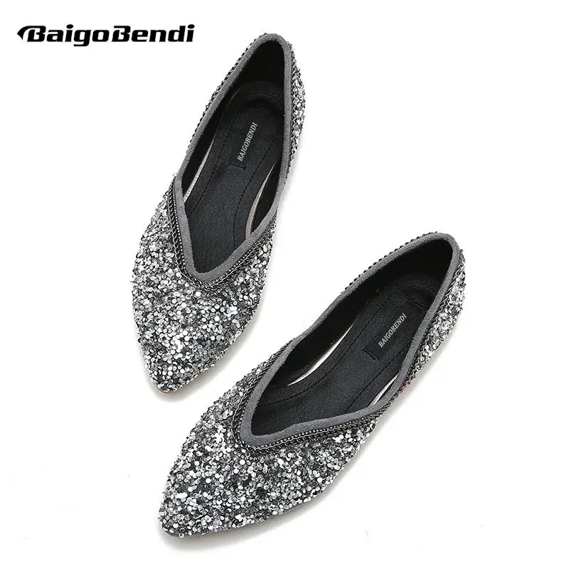 

Super Recommend!! Girls Bling Bling Sequined Cloth Flats Woman Rhinestone Flats Large Size 33 41 42 43 Casual Shoes Ladies