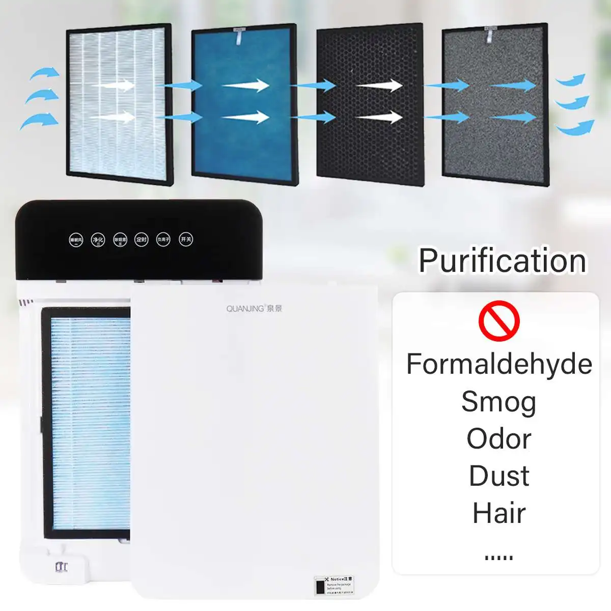 Air Purifier with HEPA RC Smart Touching Display Negative Ion Formaldehyde Odors Smoke Dust PM2.5 Air Fresh Filter Home Cleaner