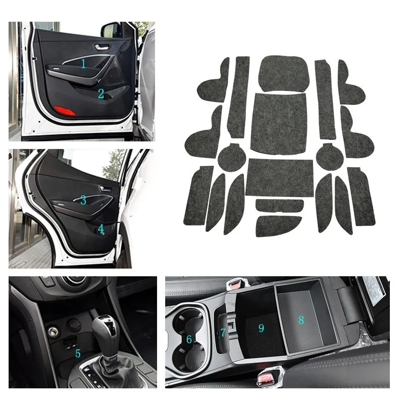 

19 PCS Felted Wool Door Groove Mat For Hyundai Creta Ix45 2013-2015 Anti-slip Cup Pad Gate Slot Pad Mat Decoration Accessories