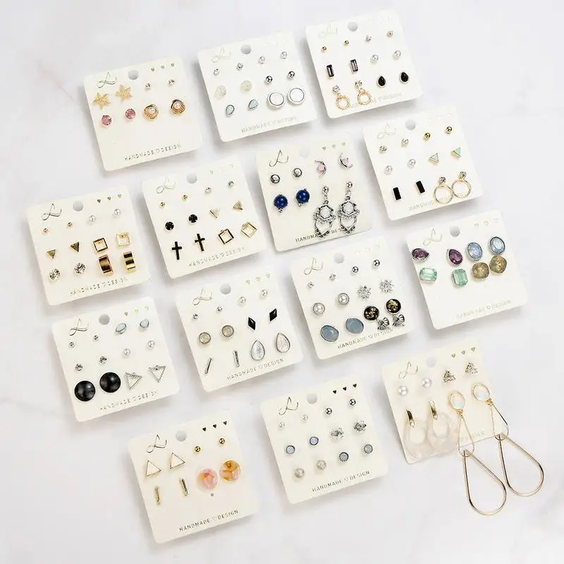 

Resh Simple Wild Sweet Set Of 4 Pairs Of Set Women Multi-style Combination Earrings Alloy Resin Rhinestone Lady Earrings Set
