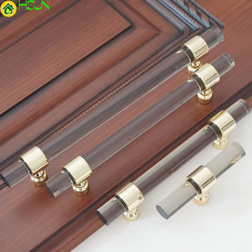

3.75" 5" 6.3" Acrylic Smoke Lucite Gold Dresser Pulls Drawer Handle Dresser Pulls Kitchen Cabinet Door Handle Pull Knob Hardware