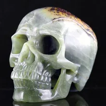 5,8" натуральный нефрит ручной резной хрустальный череп с украшением в виде кристаллов реалистичный с украшением в виде кристаллов исцеления меблировки фигурка A101