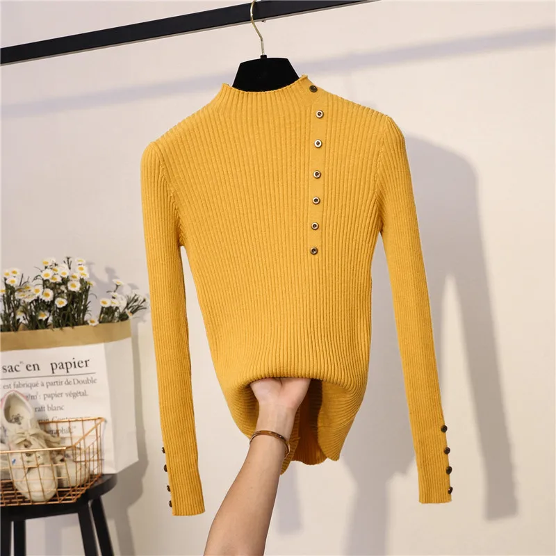 Banulin Fashion Button Turtleneck Sweater Women Autumn Winter Knitted Pullover Women Slim Soft Jumper Sweater Female Knit Tops Banulin Fashion Button Turtleneck Sweater Women Autumn Winter Knitted Pullover Women Slim Soft Jumper Sweater Female Knit Tops