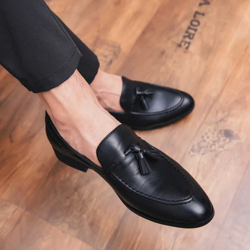 

Men Dress Shoes Spring Autumn Pointed Toe Slip-On Mans Footwear Luxury British Leather Wedding Male Social Shoe Big Size