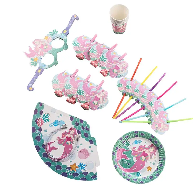 

36 Pcs Mermaid Themed Party Supplies Disposable Creative Decorative Paper Tableware Birthday Party Kit for Party Banquet Wedding