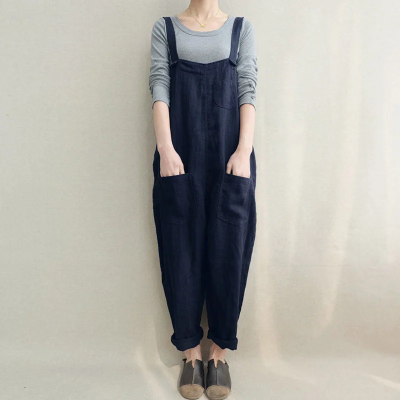 2019 Xnxee Summer Women Strappy Pockets Casual Solid Dungarees Cotton Linen Long Jumpsuits Loose Bib Overalls Rompers Plus Size 2019 Xnxee Summer Women Strappy Pockets Casual Solid Dungarees Cotton Linen Long Jumpsuits Loose Bib Overalls Rompers Plus Size