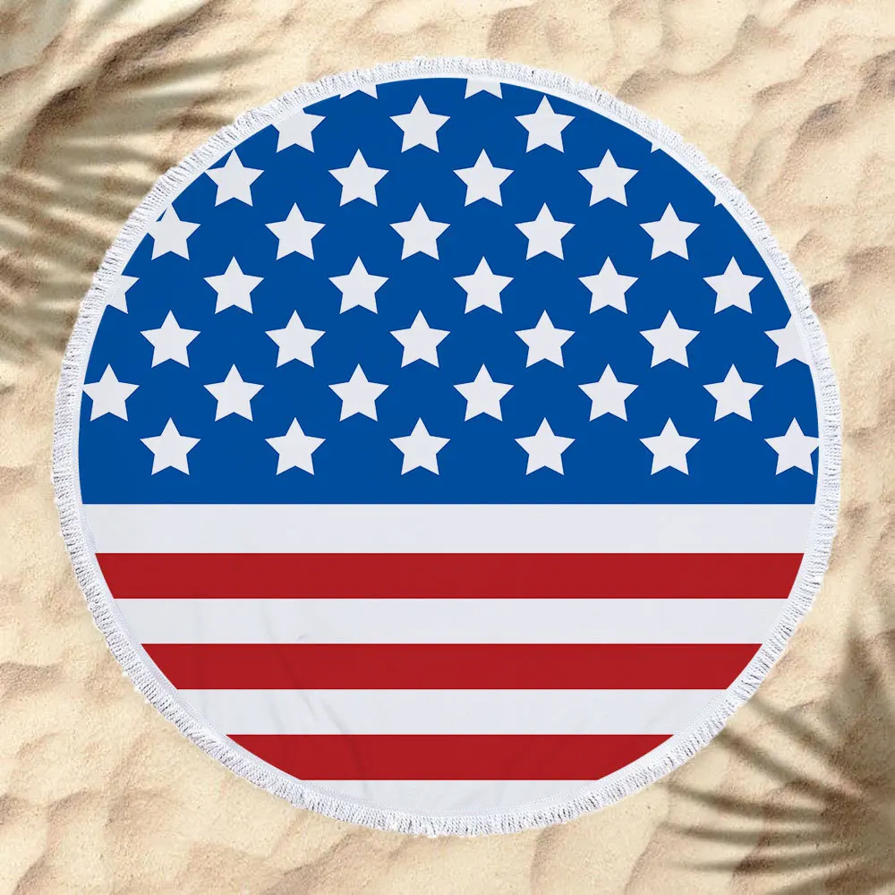 United States American Flag Large Round Beach Towel Microfiber Circle Mat Blanket Bath Tassels Serviette De Plage | Дом и сад