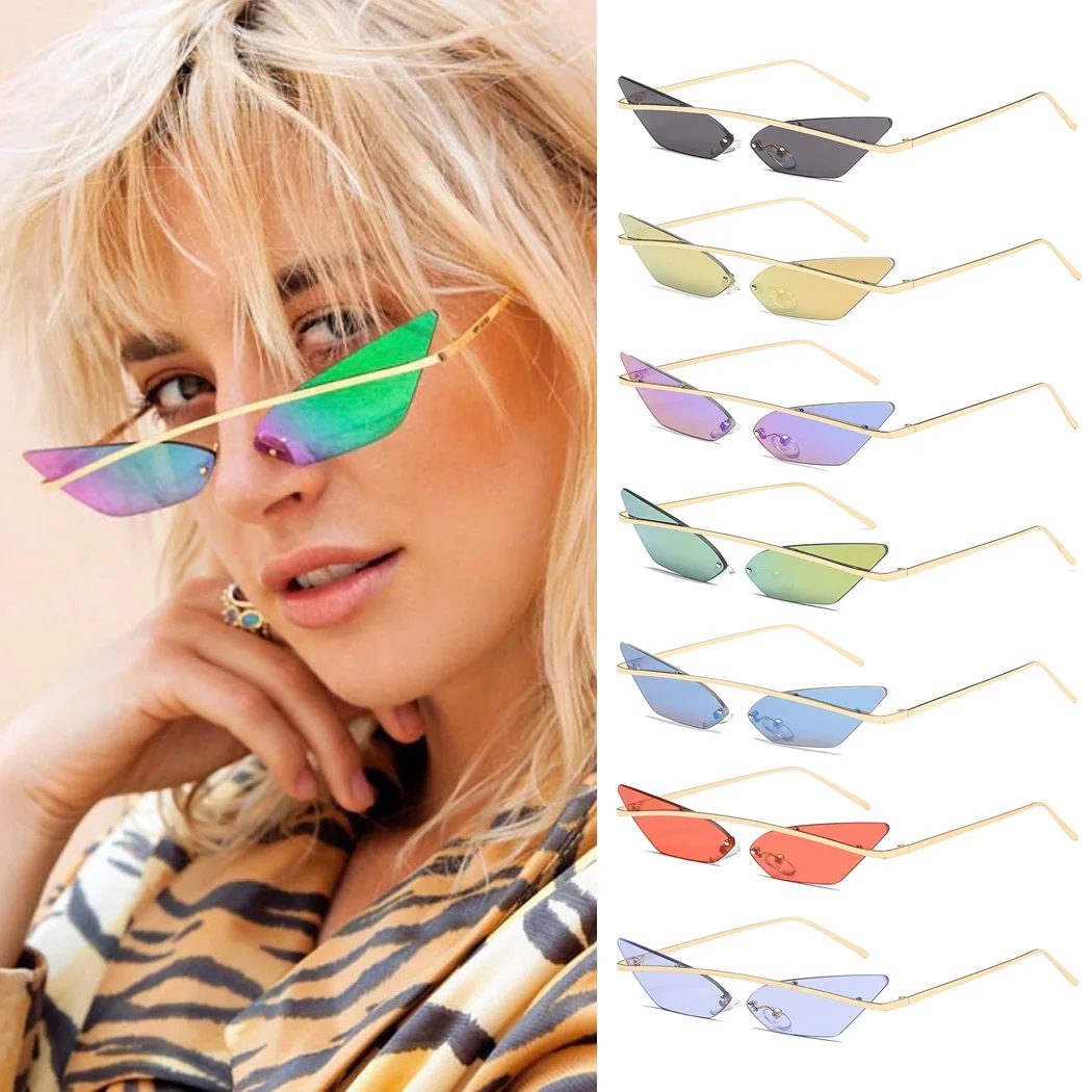 Женские трендовые крутые солнцезащитные очки "кошачий глаз", винтажные узкие солнцезащитные очки с металлической оправой, женские солнцезащитные очки с треугольными линзами, женские солнцезащитные очки