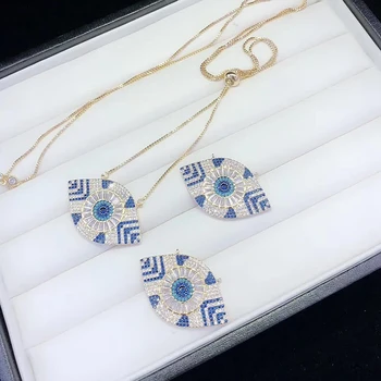 

3PCS ZYZ-N9987 Golden Color Copper Multi-color Cubic Zirconia Eye Pendant Necklaces Women's Fashion Jewelry CZ Colar