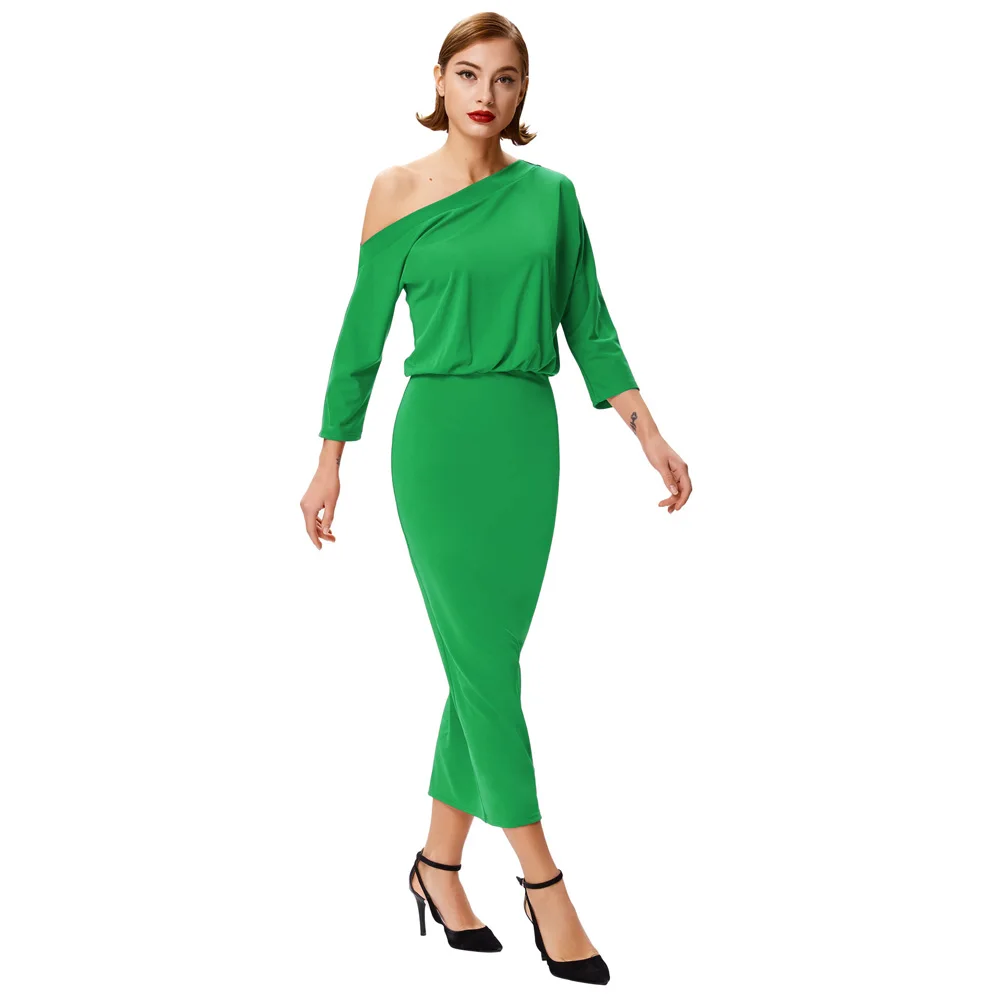 

GK Sexy Women's Asymmetrical One Shoulder Hips-Wrapped Bodycon Pencil Dress