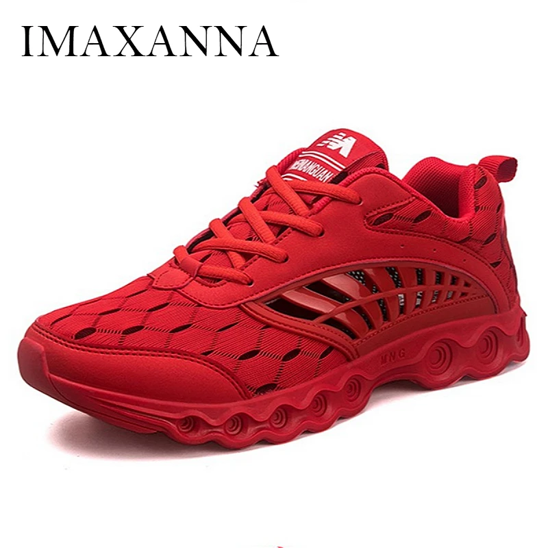 

IMAXANNA New Fashion Hollow Men's Sneakers Shoes 2019 Summer Breathable Running Shoes For Man Comfortable Rubber Sole Athletic