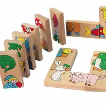 

28pcs/Set Baby Kids Animals Domino Building Blocks Cartoon Wooden Blocks Montessori Intelligence Toy for Children New Year Gift