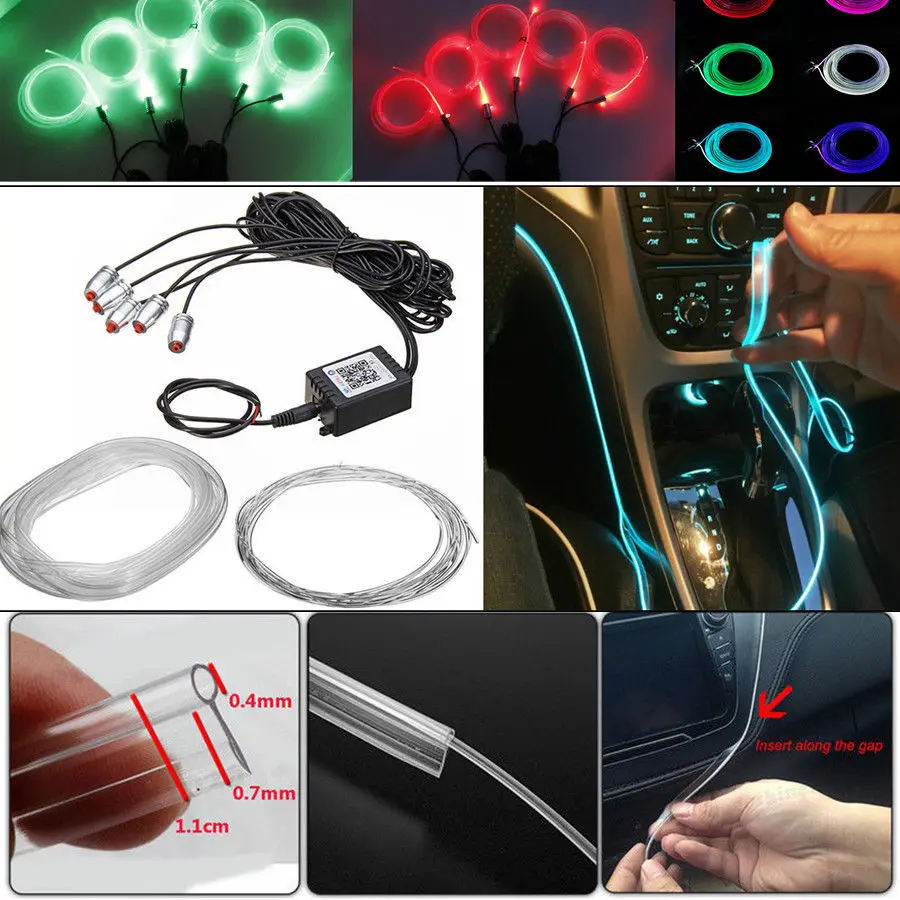 

6m Atmosphere Lamps Car Interior Light Ambient Light Cold Line Diy Decorative Dashboard Door Car-styling Strip Bluetooth Control
