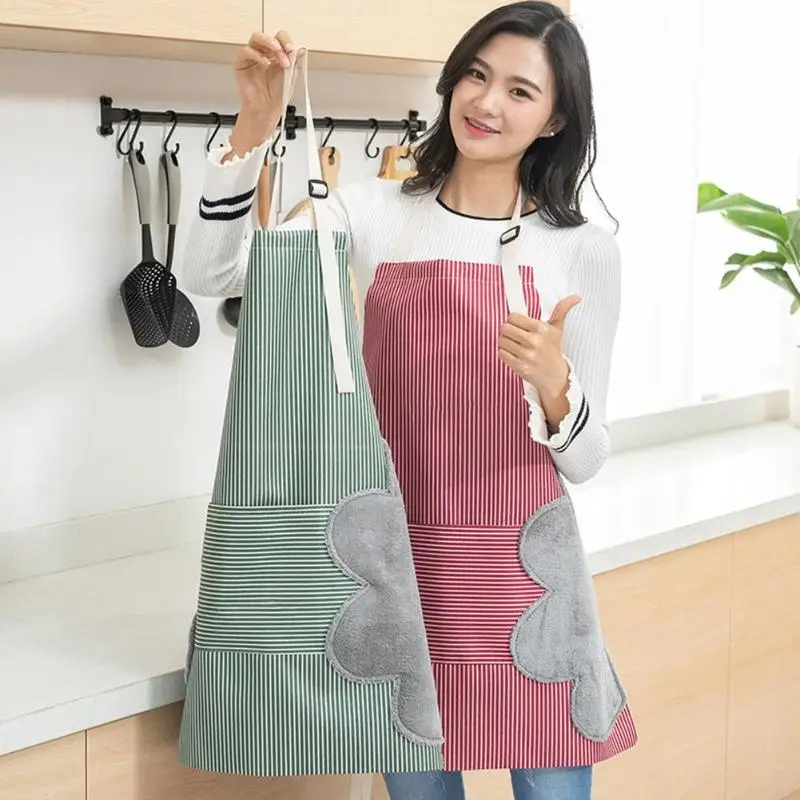 

Waterproof Adjustable Stripe Apron Wipe Hands Bib Kitchen Pinafore w/Pocket