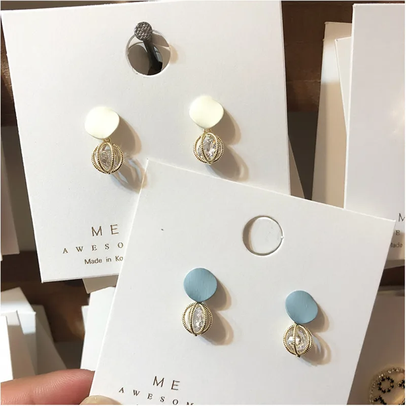 

2019 Blue White Scrub Geometry Metal Hollow Out Round Stud Earrings CZ Crystal Earrings For Women Earrings Gold Jewelry Gift